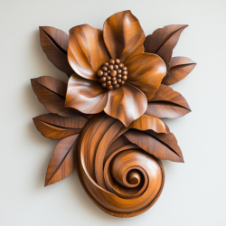 kevk7106_a_wooden_sculpture_of_a_flower_and_leaves_on_a_wall_wi_741d8773-6c5a-4d60-8e53-836e9871d691